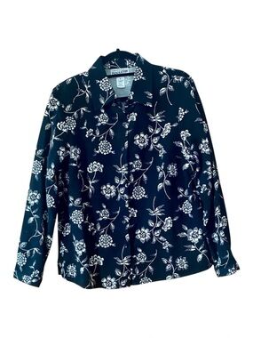 Vintage Pendleton Floral Button Up Shirt Black White Cotton M Boho Cottagecore